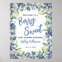 Berry Sweet Blueberry Baby Shower Welcome Sign ポスター