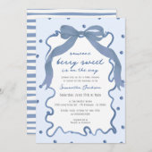 Berry Sweet Blueberry Bow Hand Drawn Baby Shower 招待状 (正面/裏面)