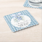 Berry Sweet Blueberry Gingham Baby Shower ペーパーコースター (アングル)
