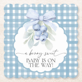Berry Sweet Blueberry Gingham Baby Shower ペーパーコースター