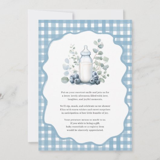 Berry Sweet Blueberry Gingham Baby Shower 招待状 (裏面)