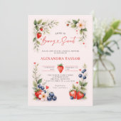 Berry Sweet Botanical Art Pink Bridal Shower 招待状 (スタンド正面)