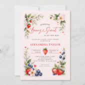 Berry Sweet Botanical Art Pink Girl Baby Shower 招待状 (正面)