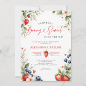 Berry Sweet Botanical Berries Script Baby Shower 招待状 (正面)