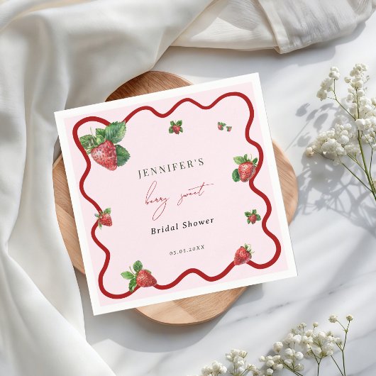 Berry Sweet Bridal Shower Strawberry スタンダードカクテルナプキン