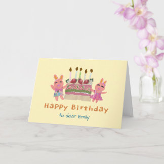 Berry Sweet Bunnies Light Yellow Kids Birthday  カード