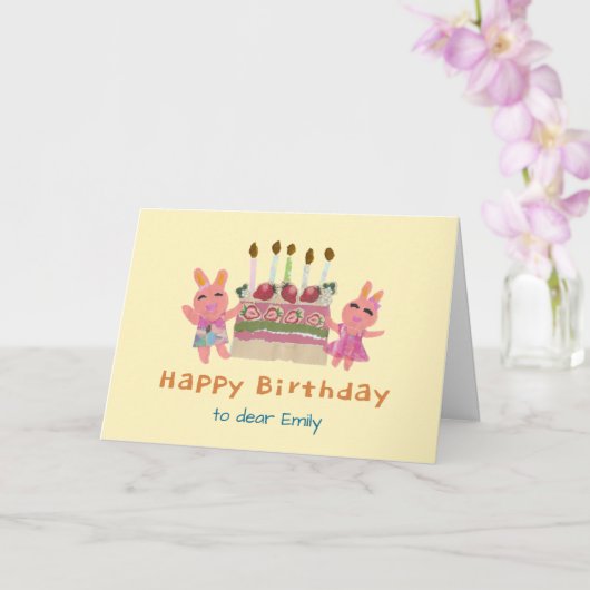 Berry Sweet Bunnies Light Yellow Kids Birthday  カード (蘭)