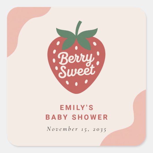 Berry Sweet Cute Baby Shower スクエアシール (正面)