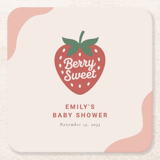 Berry Sweet Cute Baby Shower スクエアペーパーコースター (正面)