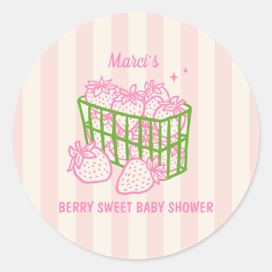 Berry Sweet Doodle Pink Green Girl Baby Shower ラウンドシール (正面)