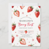 Berry Sweet Farmhouse Chic Watercolor 1st Birthday 招待状 (正面)