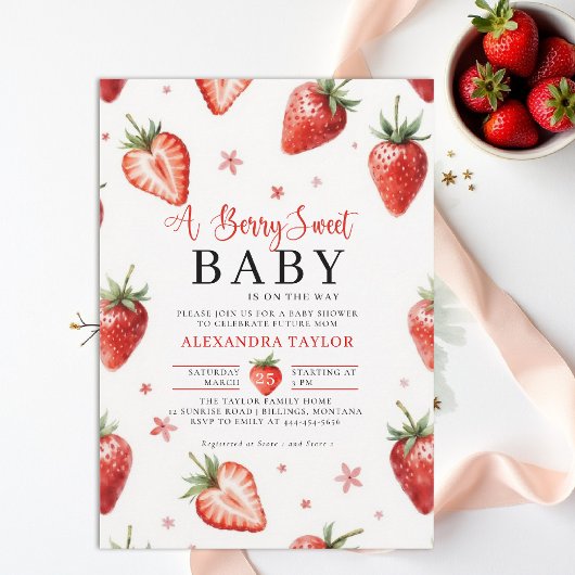 Berry Sweet Farmhouse Chic Watercolor Baby Shower 招待状
