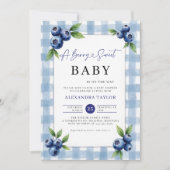 Berry Sweet Gingham Blue Farm Chic Baby Shower 招待状 (正面)