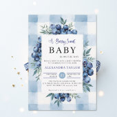 Berry Sweet Gingham Blueberries Baby Shower 招待状