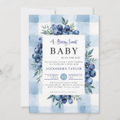 Berry Sweet Gingham Blueberries Baby Shower 招待状 (正面)