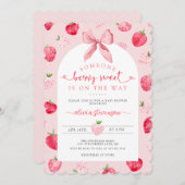 Berry Sweet Girl QR Code All in One Baby Shower 招待状 (正面/裏面)