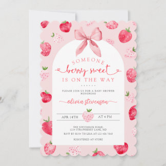 Berry Sweet Girl QR Code All in One Baby Shower 招待状