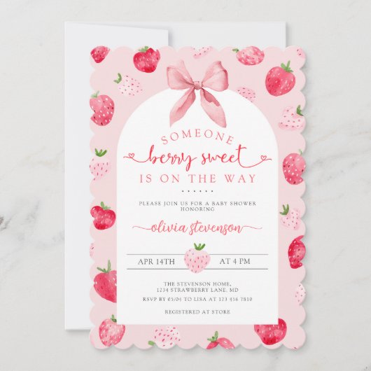 Berry Sweet Girl QR Code All in One Baby Shower 招待状 (正面)