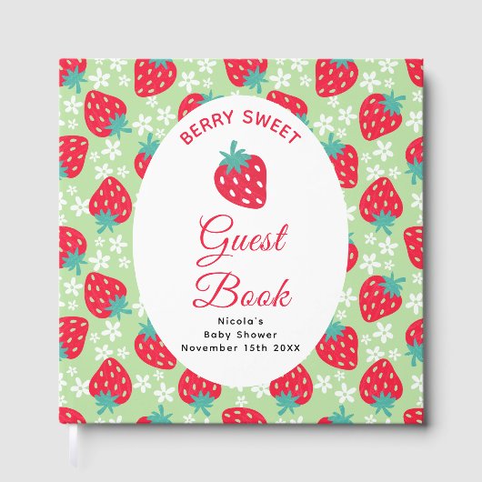 Berry Sweet Green Strawberry Baby Shower  ゲストブック (正面)