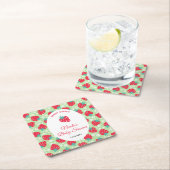 Berry Sweet Green Strawberry Baby Shower スクエアペーパーコースター (インサイチュ)