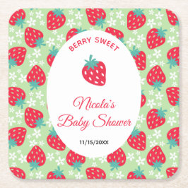 Berry Sweet Green Strawberry Baby Shower スクエアペーパーコースター