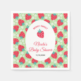 Berry Sweet Green Strawberry Baby Shower スタンダードカクテルナプキン
