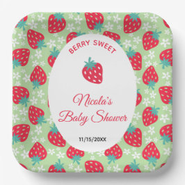 Berry Sweet Green Strawberry Baby Shower ペーパープレート
