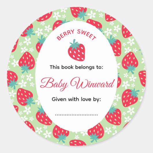 Berry Sweet Green Strawberry Baby Shower ラウンドシール (正面)