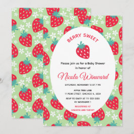 Berry Sweet Green Strawberry Baby Shower 招待状