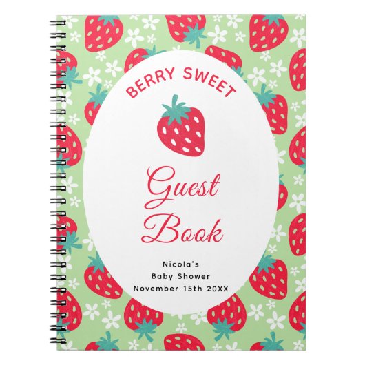 Berry Sweet Green Strawberry Baby Shower Guest Boo ノートブック (正面)