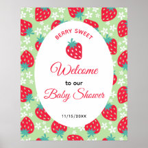 Berry Sweet Green Strawberry Baby Shower Welcome