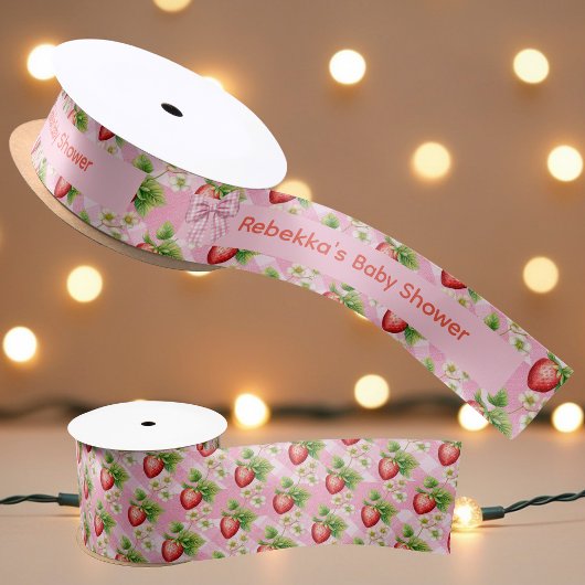 Berry Sweet Pink Bow Gingham Custom Shower サテンリボン