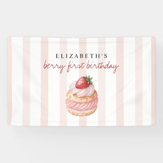 Berry Sweet Pink First Birthday 横断幕 (横)