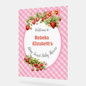 Berry Sweet Pink Gingham Baby Shower アクリルサイン (傾斜)