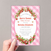 Berry Sweet Pink Gingham Baby Shower Invitation アクリル招待状 (インサイチュ (ポータブル))
