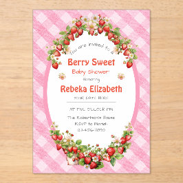 Berry Sweet Pink Gingham Baby Shower Invitation アクリル招待状
