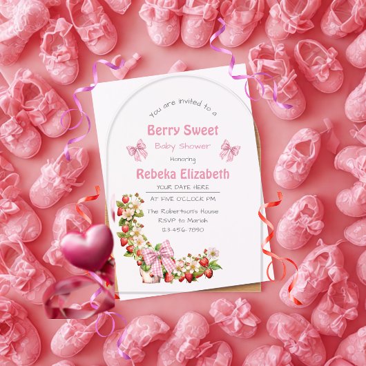Berry Sweet Pink Gingham Baby Shower Invitation アクリル招待状