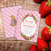 Berry Sweet Pink Gingham Baby Shower Invitation 招待状