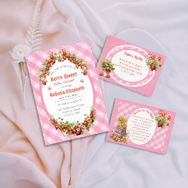 Berry Sweet Pink Gingham Baby Shower Invitation 招待状