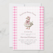 Berry Sweet Pink Gingham Cute Goose Baby Shower  招待状 (正面)
