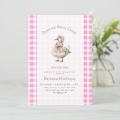 Berry Sweet Pink Gingham Cute Goose Baby Shower  招待状 (スタンド正面)