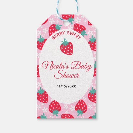 Berry Sweet Pink Strawberry Baby Shower ギフトタグ (正面)