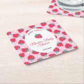 Berry Sweet Pink Strawberry Baby Shower スクエアペーパーコースター (アングル)