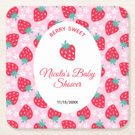 Berry Sweet Pink Strawberry Baby Shower スクエアペーパーコースター