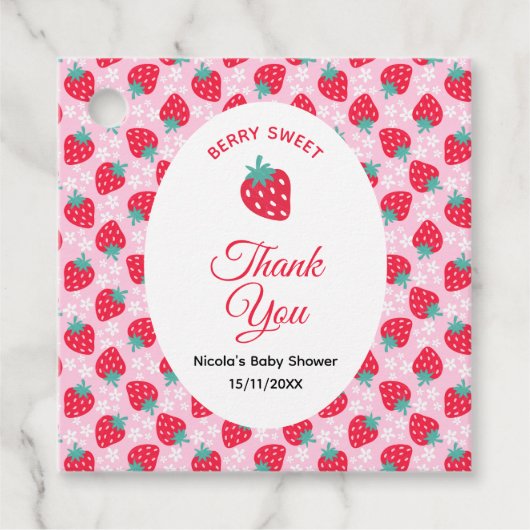 Berry Sweet Pink Strawberry Baby Shower フェイバータグ (正面)