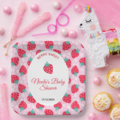 Berry Sweet Pink Strawberry Baby Shower ペーパープレート (パーティー)