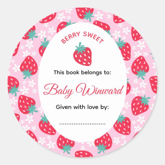 Berry Sweet Pink Strawberry Baby Shower ラウンドシール (正面)