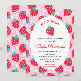 Berry Sweet Pink Strawberry Baby Shower 招待状