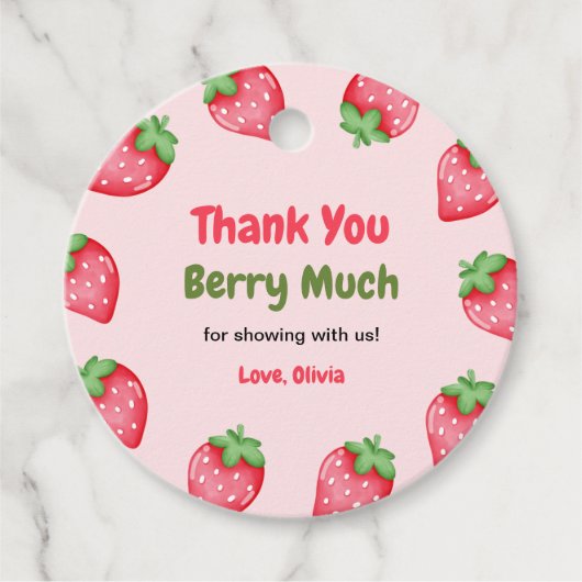 Berry Sweet Pink Strawberry Baby Shower Thank You  フェイバータグ (正面)