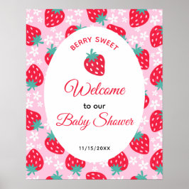 Berry Sweet Pink Strawberry Baby Shower Welcome ポスター